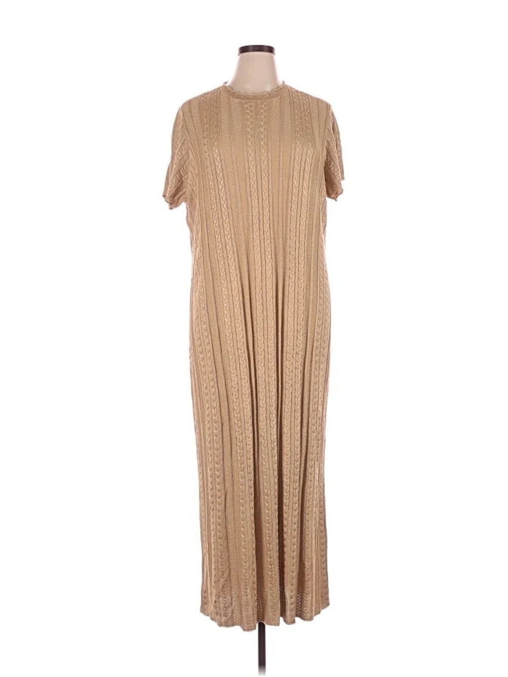Show Me Your Mumu Textured Knit Short Sleeve Sweater Dress in Tan